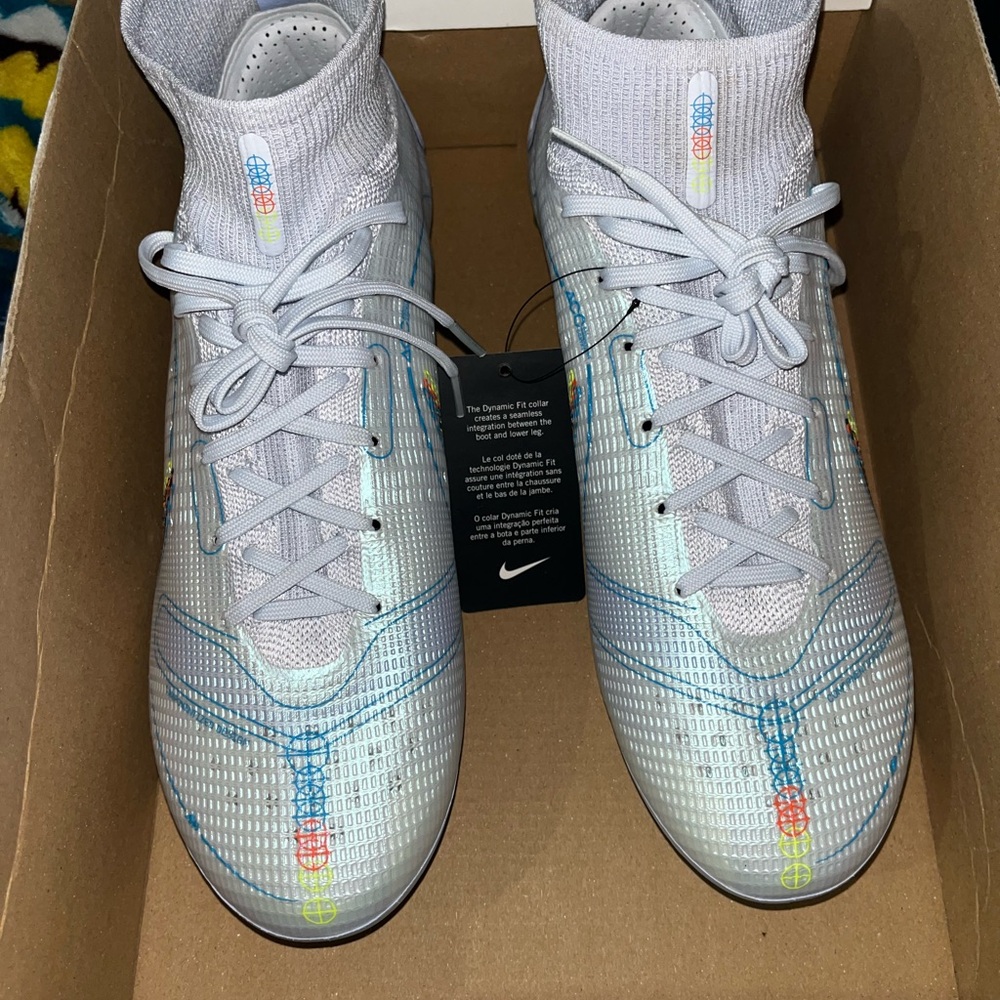 Nike Silver and Blue Soccer Cleats Superfly elite fg 8